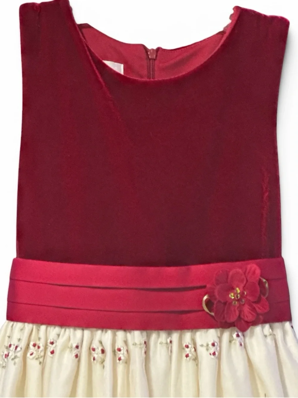 CINDERELLA Vintage Inspired Embroidered Holiday Dress 12 Red/Ivory EUC